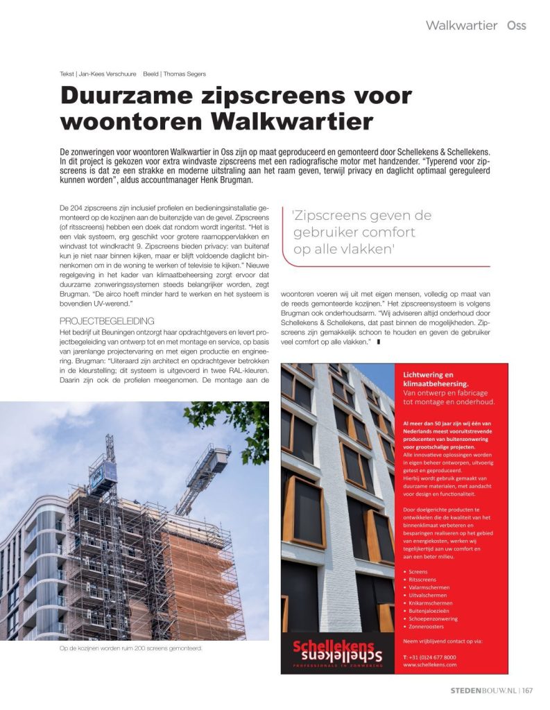 Duurzame Zipscreens voor woontoren Walkwartier